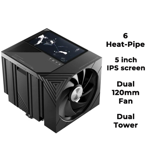 TRYX TURRIS T620 (Black) w/ 5inch IPS LCD Dual-Tower Cooler